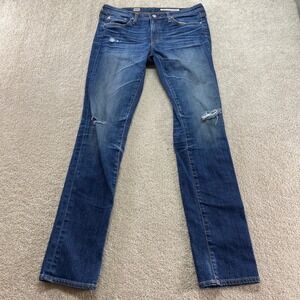 AG Adriano Goldschmied Premiere Jeans Womens 29R Blue Skinny Straight Distressed